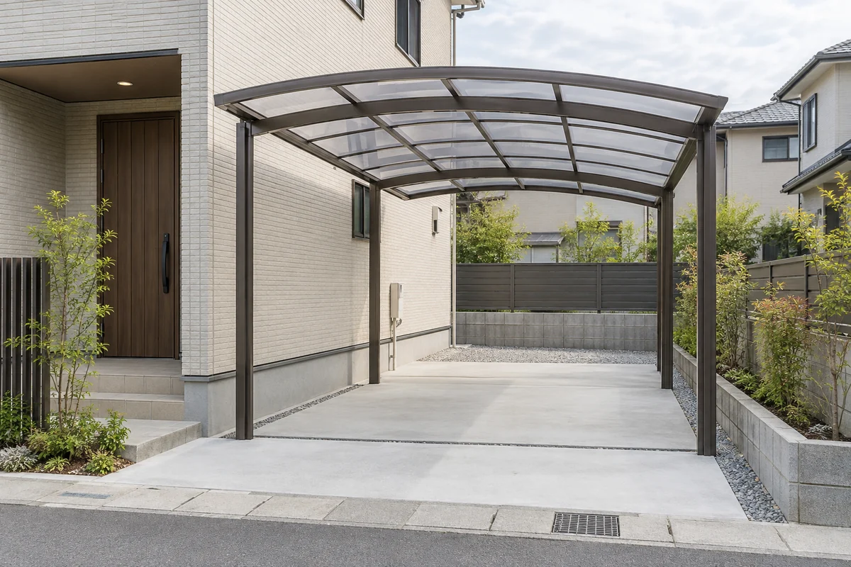 住宅に隣接する1台用カーポートのAIイメージ